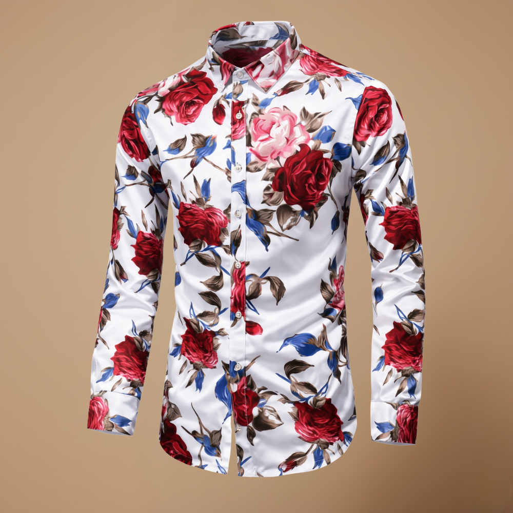 Heren shirt met bloemenprint lange mouwen en getailleerd model Jelle Jora Mode