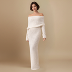 Dames off-shoulder maxi-jurk met lange mouwen en gebreide stof