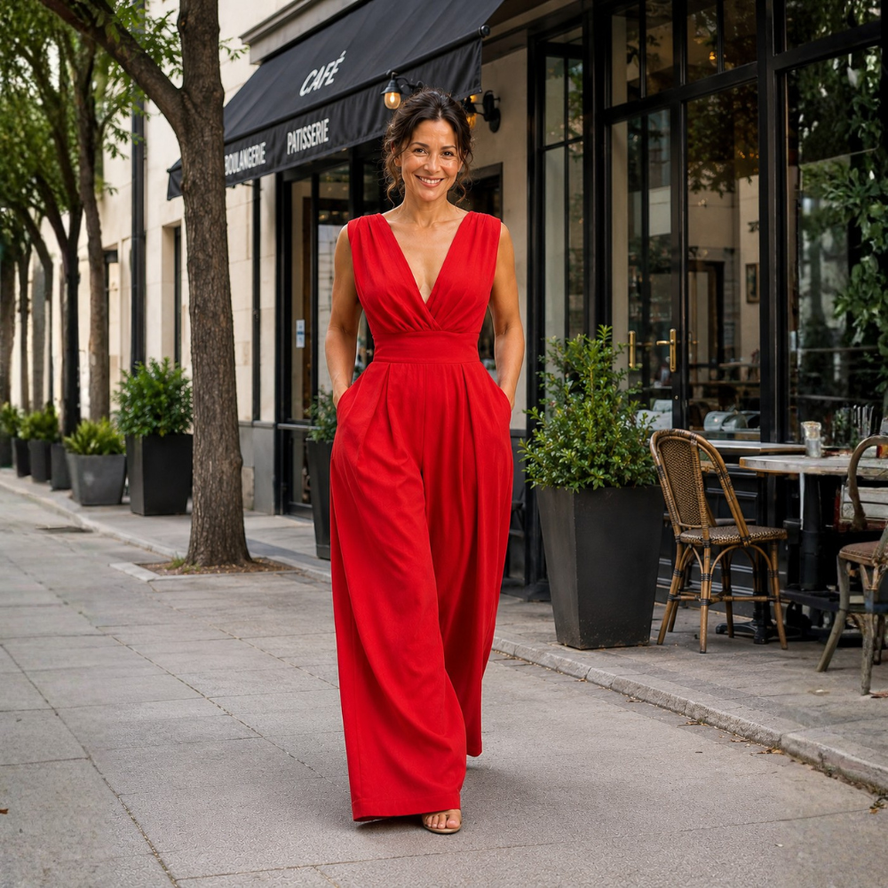 Dames elegante jumpsuit met V-hals en wijde pijpen Jelle Jora Mode