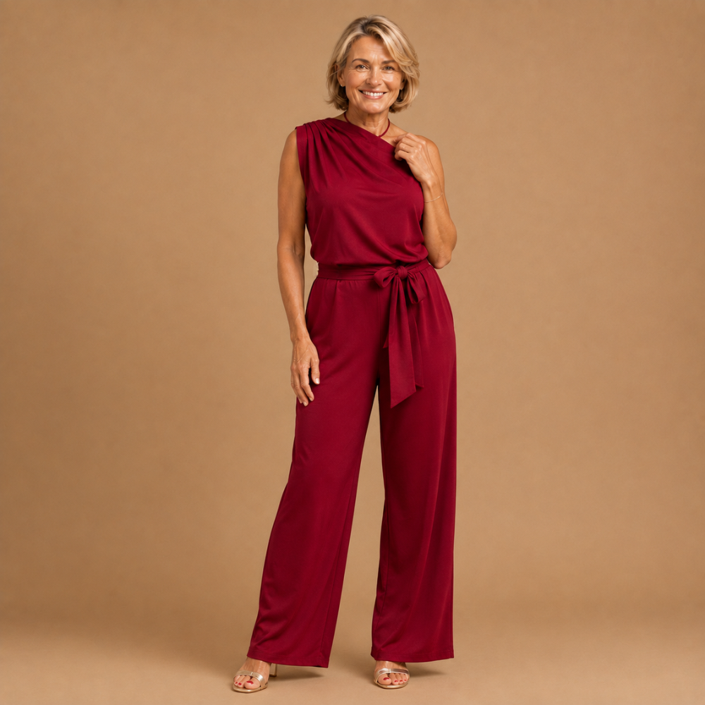 Dames jumpsuit met één schouder en ceintuur in de taille Jelle Jora Mode