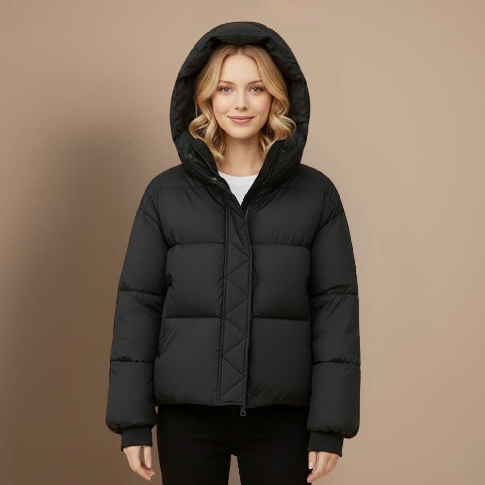 Dames gewatteerde jas met capuchon korte winterstijl Jelle Jora Mode