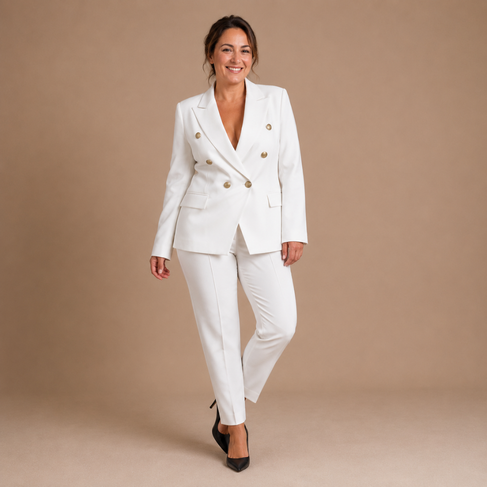 Dames elegant pak met broek en dubbele rij knopen Jelle Jora Mode