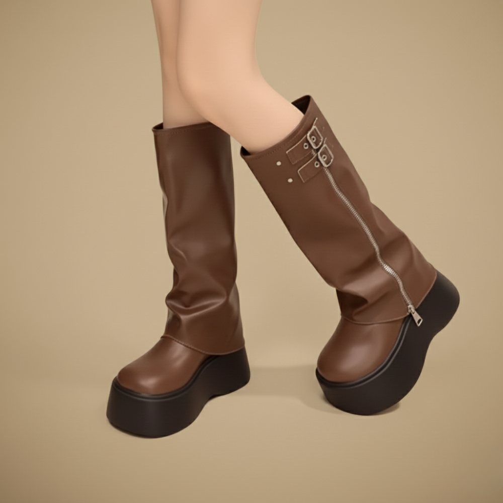 Lange winterlaarzen met plateauzool voor dames Jelle Jora Mode