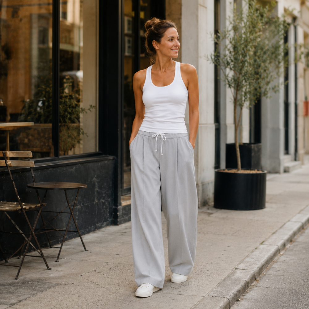 Dames casual broek met elastische tailleband en enkellengte Jelle Jora Mode
