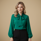 Damesblouse met lange mouwen en elegant strikdetail Jelle Jora Mode