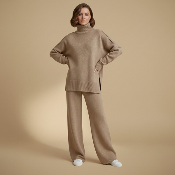 Dikke gebreide broek met hoge kraag voor dames Jelle Jora Mode