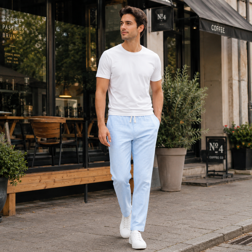 Heren casual broek met trekkoord en rechte pijpen Jelle Jora Mode