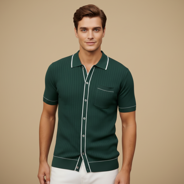 Getrimd gebreid poloshirt met korte mouwen voor heren Jelle Jora Mode