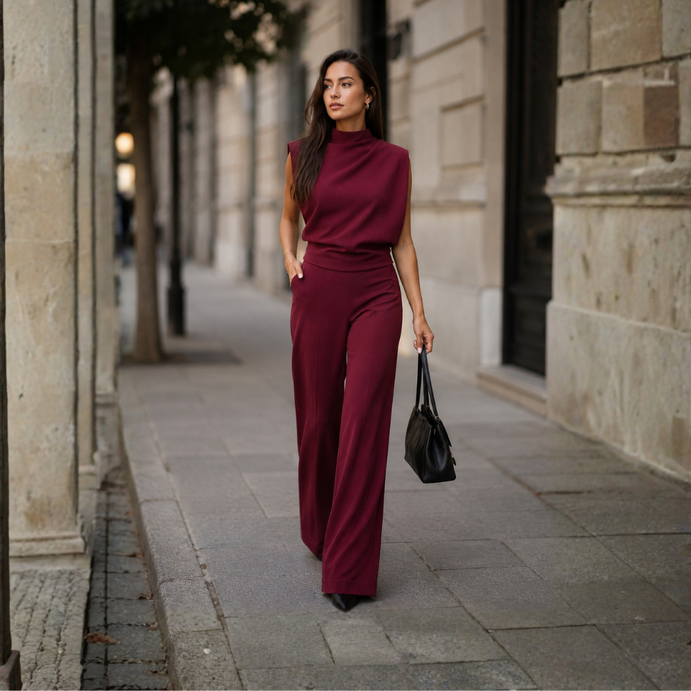 Dames jumpsuit met hoge kraag en wijde pijpen Jelle Jora Mode