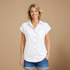 Vrouwenblouse met losse pasvorm mouwloos en met knopen Jelle Jora Mode