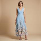 Dames bloemenprint maxi-jurk met v-hals ontwerp Jelle Jora Mode