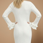 Dames elegante maxi zomerjurk met lange mouwen en ribstof Jelle Jora Mode