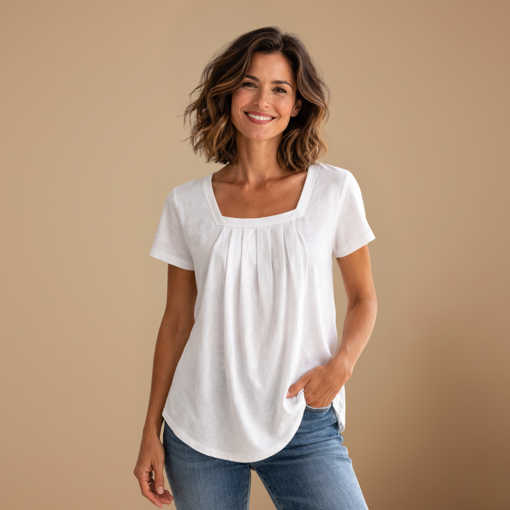 Dames casual T-shirt met vierkante kraag en korte mouwen Jelle Jora Mode