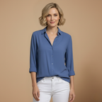 Dames losvallend effen overhemd met lange mouwen en knoopsluiting