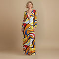 Dames zomer maxi-jurk met lange mouwen en print