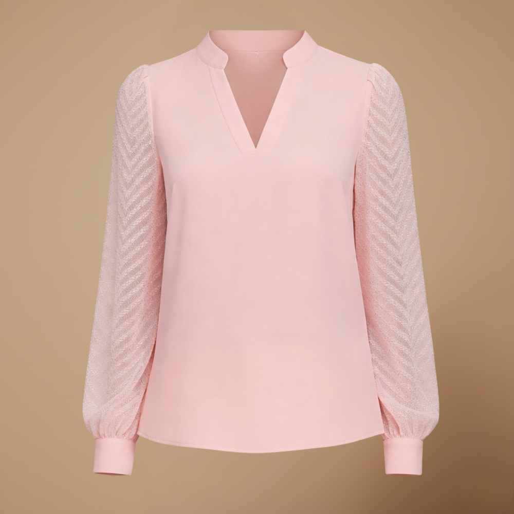 Damesblouse met V-hals mesh mouwen en chiffon Jelle Jora Mode
