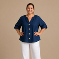 Damesblouse met V-hals en knopen aan de voorkant Jelle Jora Mode