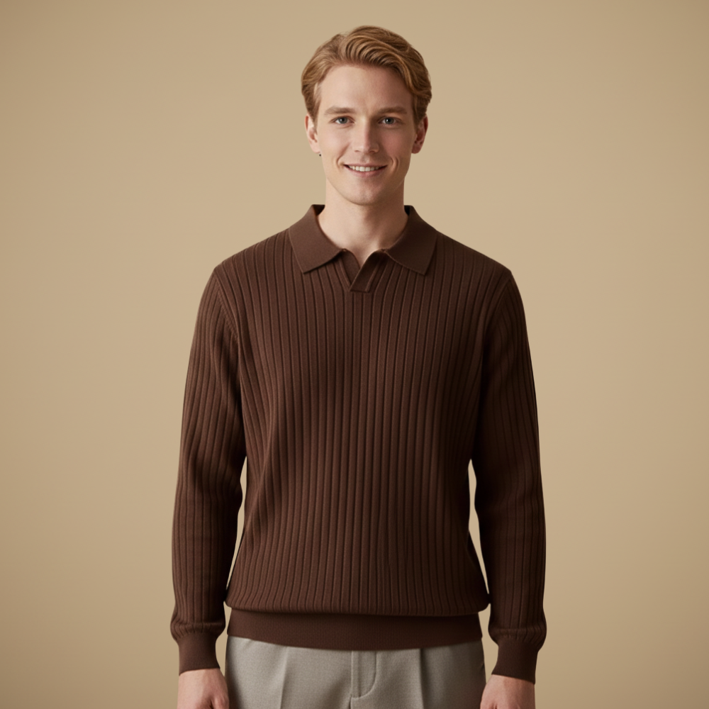 Minimalistisch slim fit geribd gebreid poloshirt voor heren&nbsp; Jelle Jora Mode