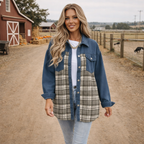 Denim jasje met patchwork ruitjesmotief en knoopsluiting Jelle Jora Mode