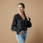 Damesblouse met ruches V-hals en lange mouwen Jelle Jora Mode