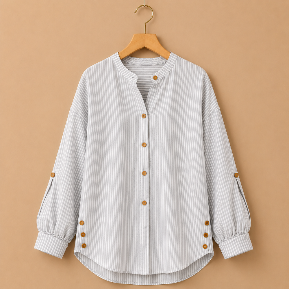 Damesblouse met strepen lange mouwen en knopen Jelle Jora Mode