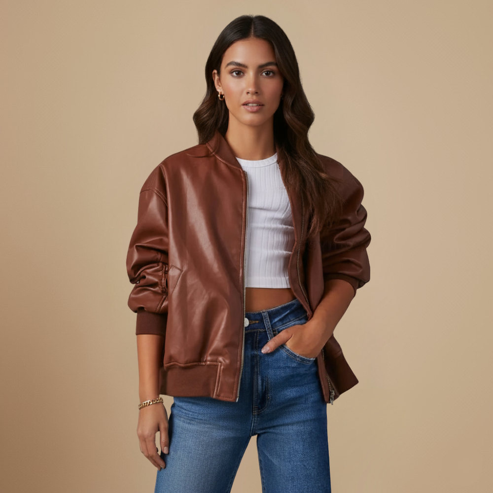 Leren Bomberjack voor Dames met Lange Mouwen Jelle Jora Mode