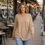 Dames ledigvallend casual t-shirt met lange mouwen en v-hals Jelle Jora Mode