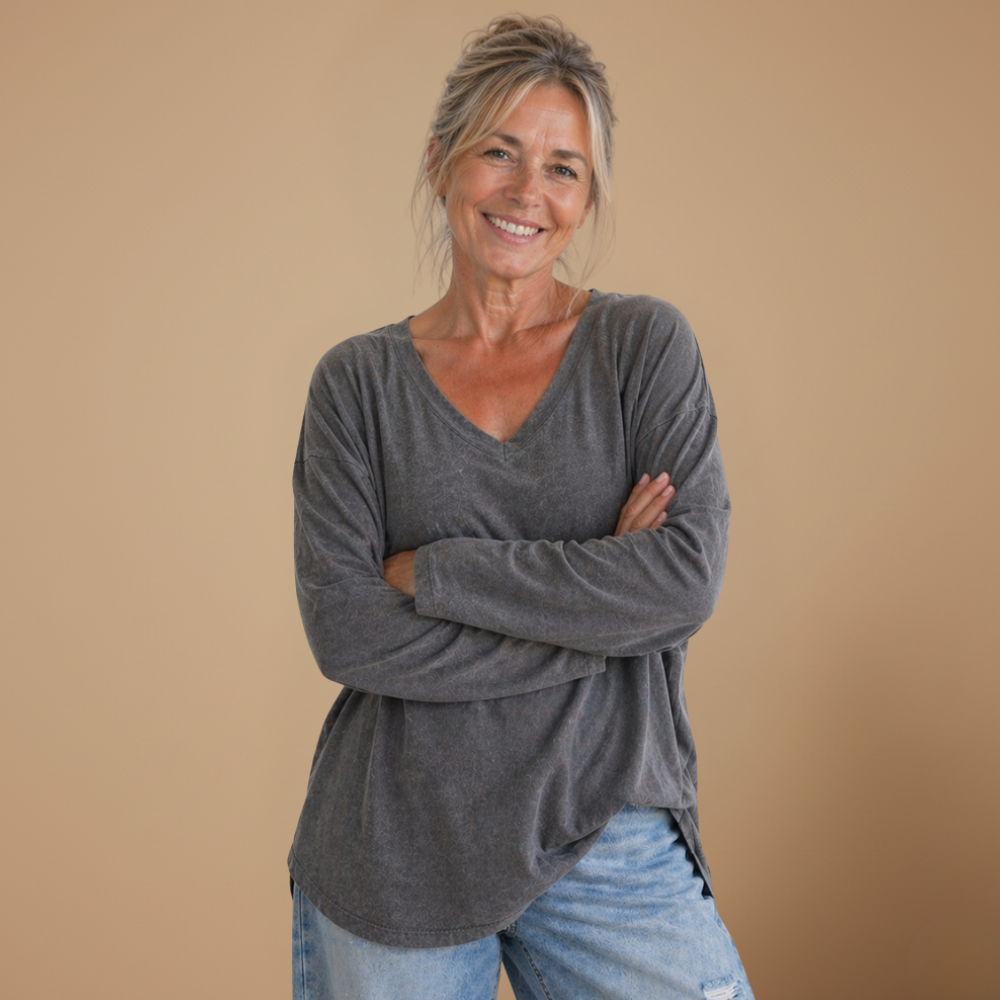 Dames blouse met V-hals en lange mouwen Jelle Jora Mode