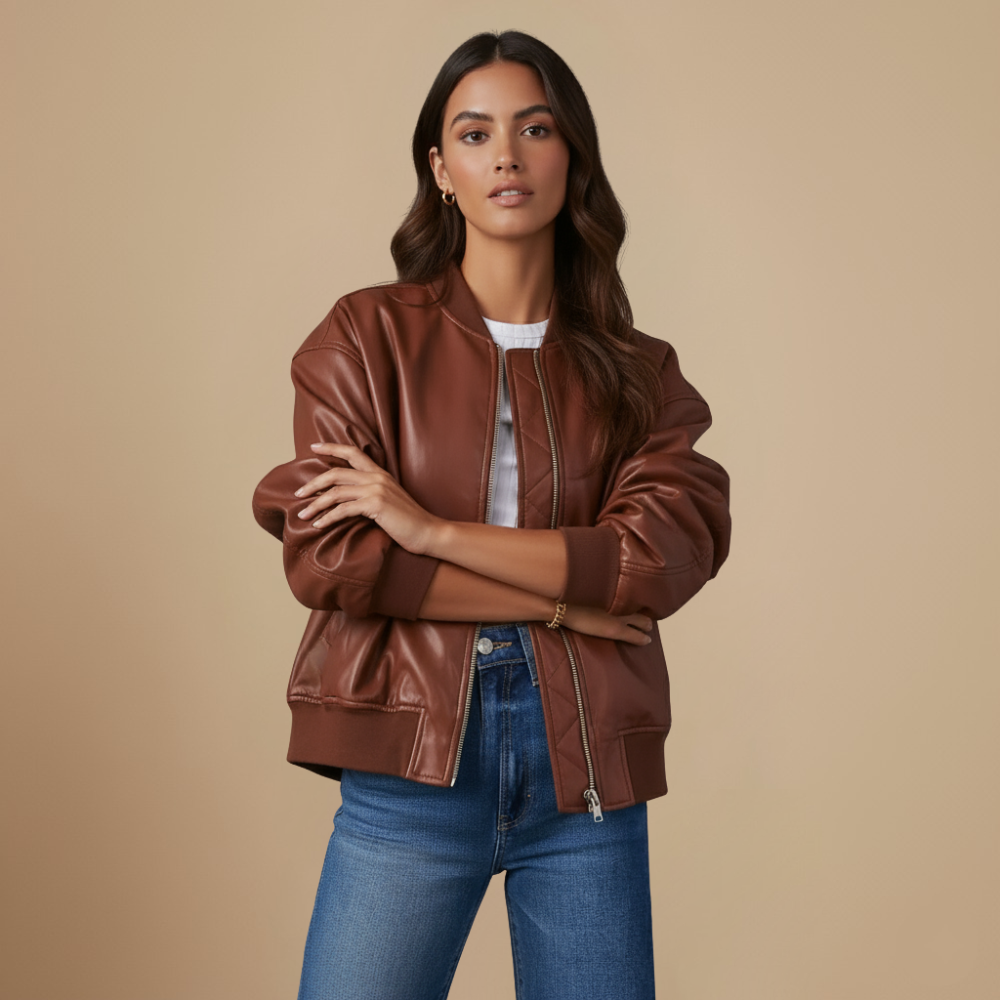 Leren Bomberjack voor Dames met Lange Mouwen Jelle Jora Mode