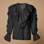 Damesblouse met ruches V-hals en lange mouwen Jelle Jora Mode