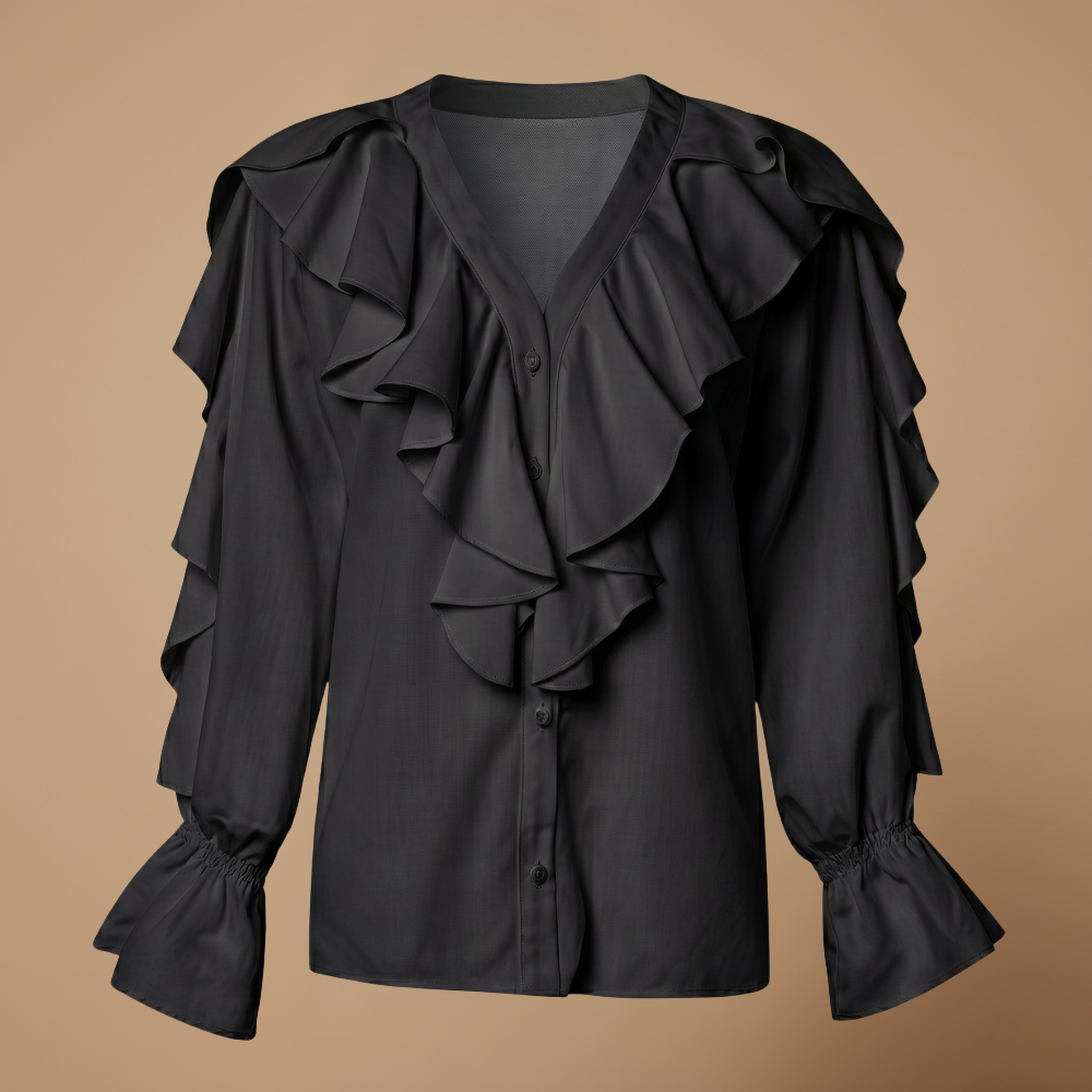 Damesblouse met ruches V-hals en lange mouwen Jelle Jora Mode