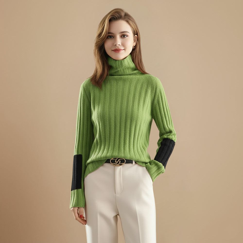 Turtleneck trui met geribde hoge kraag en strepen Jelle Jora Mode