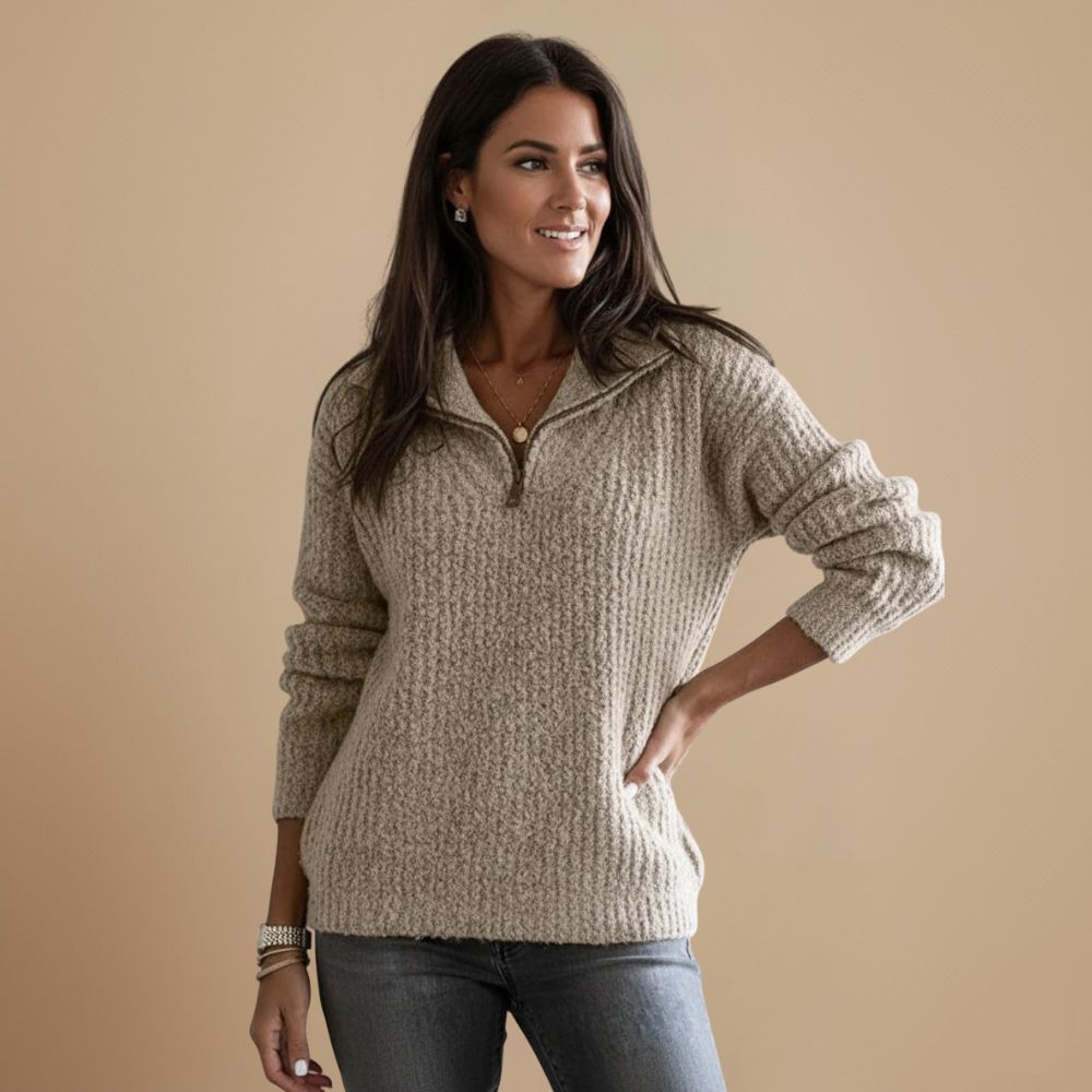 Slanke Gebreide Zip Trui met Staande Kraag Jelle Jora Mode