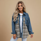 Denim jasje met patchwork ruitjesmotief en knoopsluiting Jelle Jora Mode