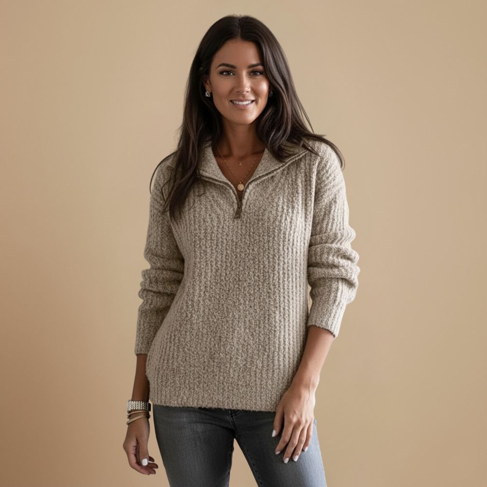 Slanke Gebreide Zip Trui met Staande Kraag Jelle Jora Mode