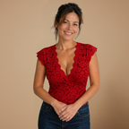 Damesblouse met kanten V-hals en korte mouwen Jelle Jora Mode