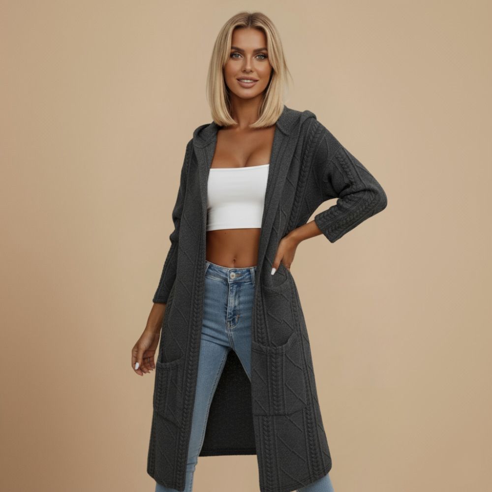 Cardigan met capuchon en kabelstructuur lang model Jelle Jora Mode