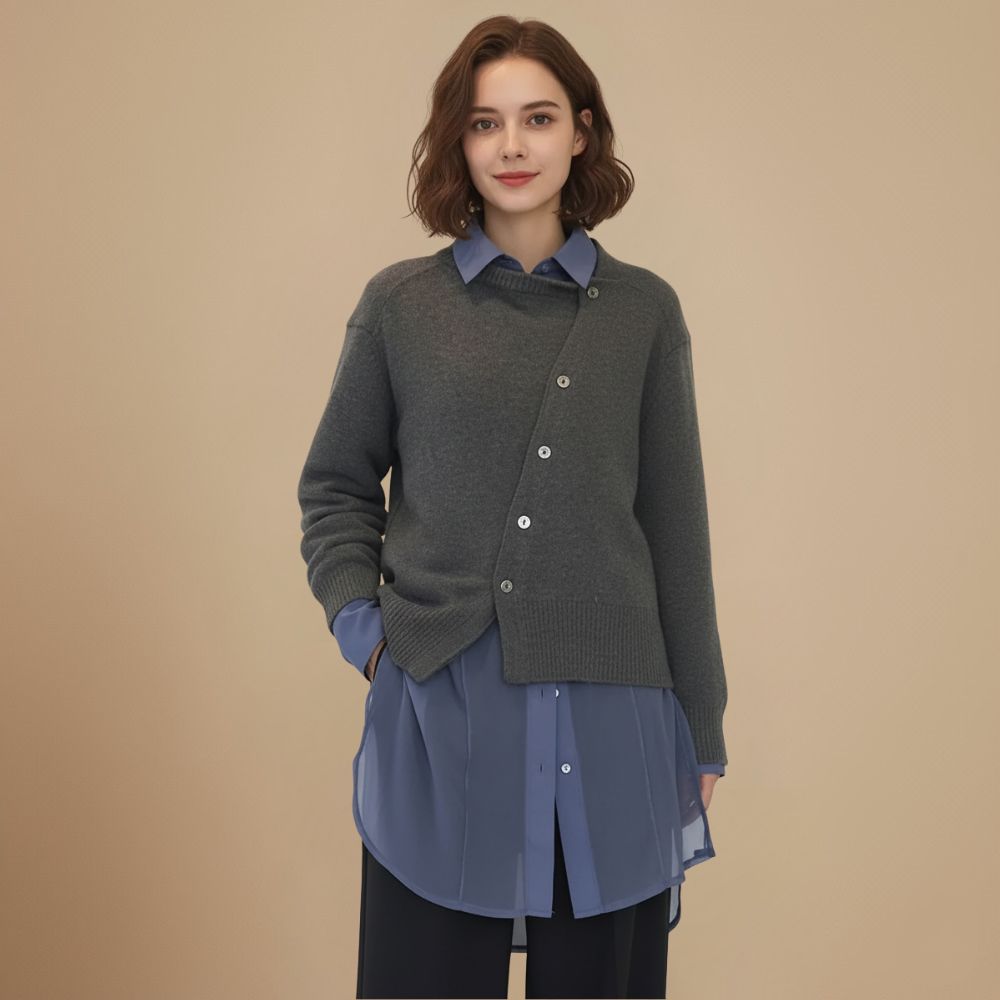 Effen gebreide cardigan met onregelmatige knoopsluiting Jelle Jora Mode