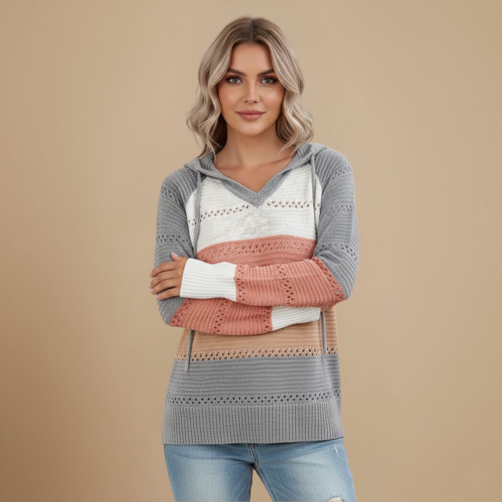 Gestreepte Gebreide Trui met V-hals - Comfortabel Jelle Jora Mode