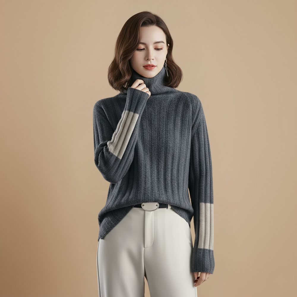 Turtleneck trui met geribde hoge kraag en strepen Jelle Jora Mode