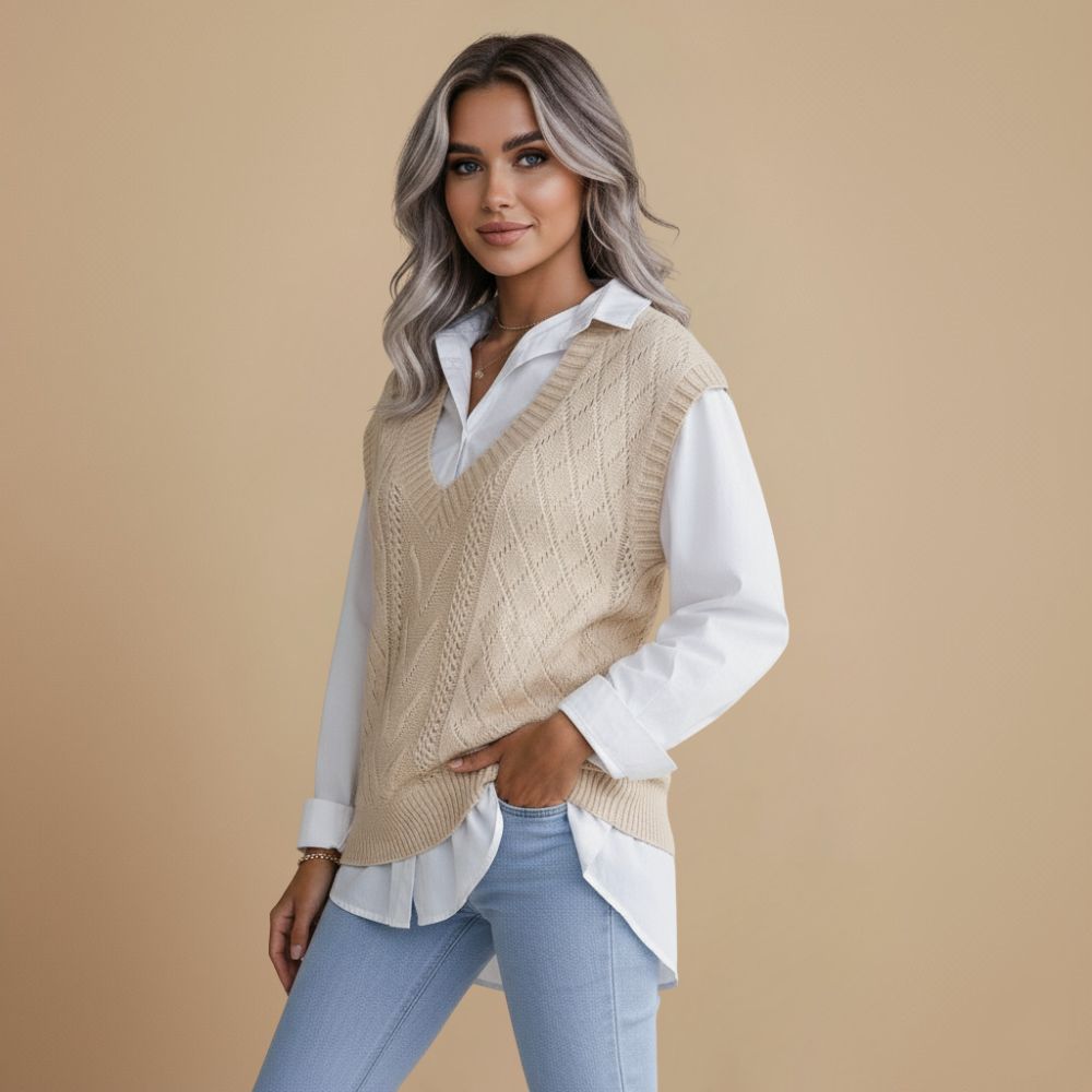 Leuke V-hals gebreide vest Jelle Jora Mode