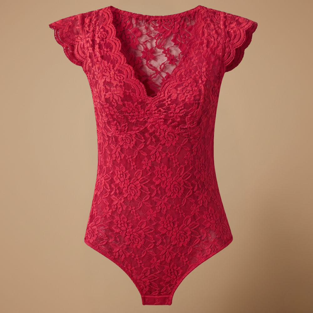 Damesblouse met kanten V-hals en korte mouwen Jelle Jora Mode