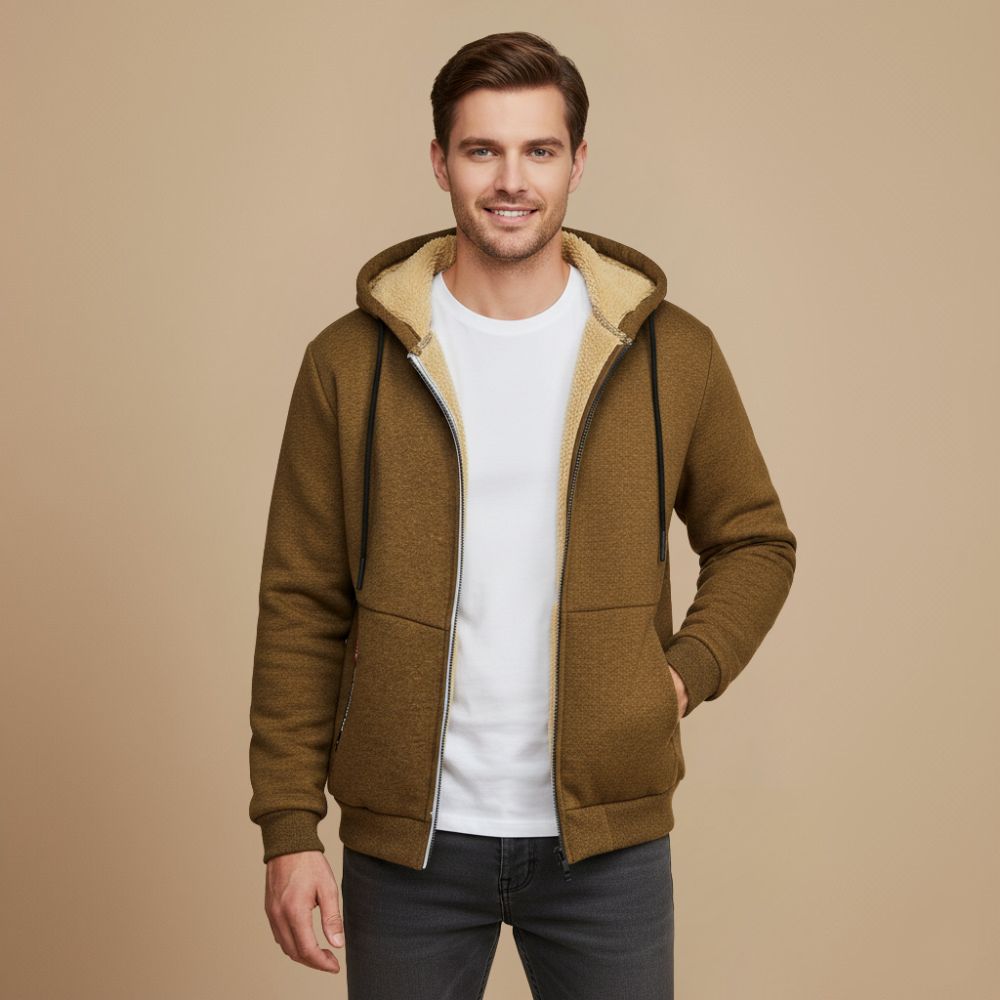 Casual Dikke Fleece Gevoerde Hoodiejack voor Heren Jelle Jora Mode