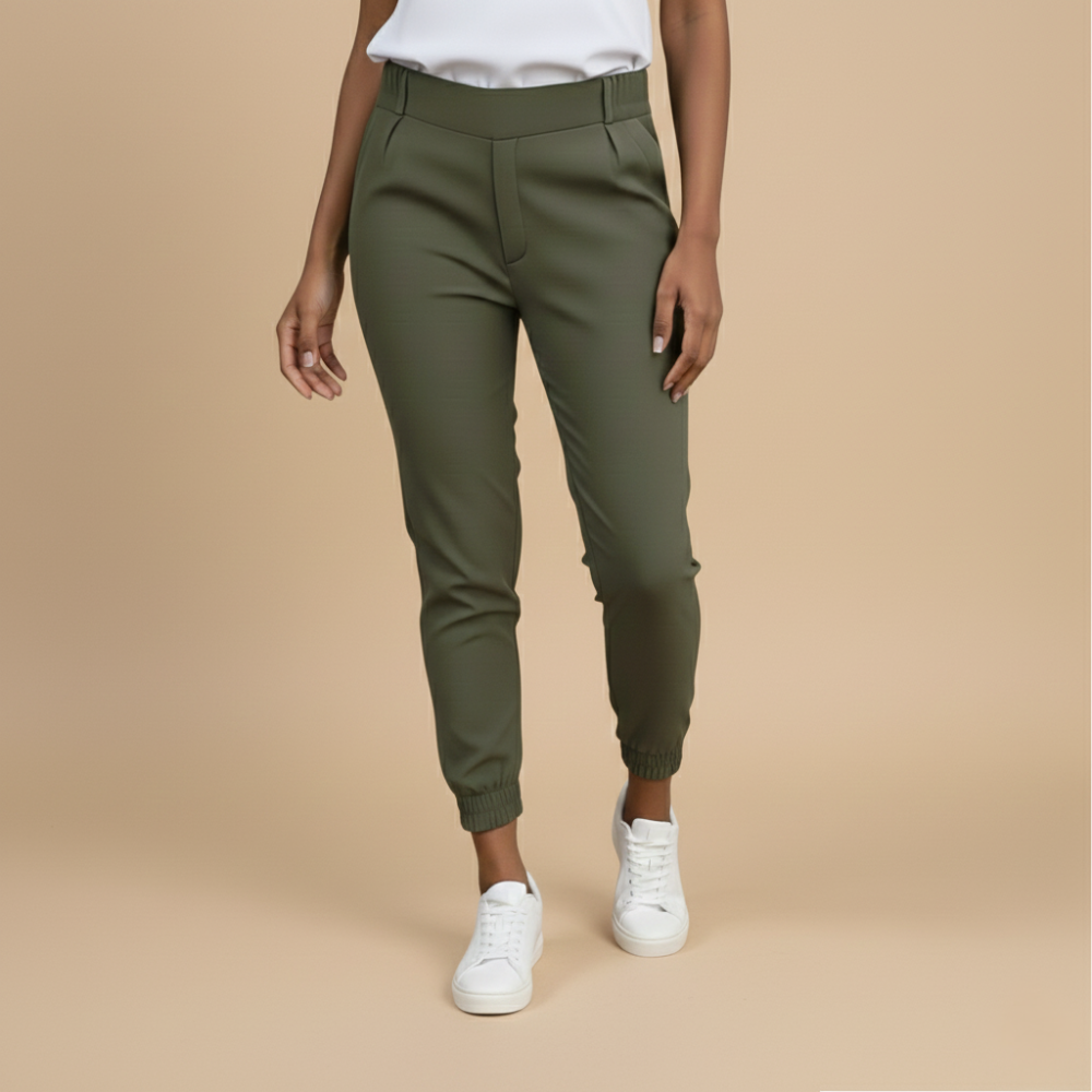 Slim fit joggingbroek met hoge taille en omslag voor dames Jelle Jora Mode