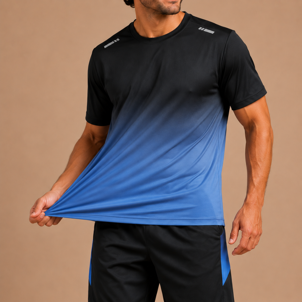 Heren sportset met shirt en korte broek in kleurverloop Jelle Jora Mode