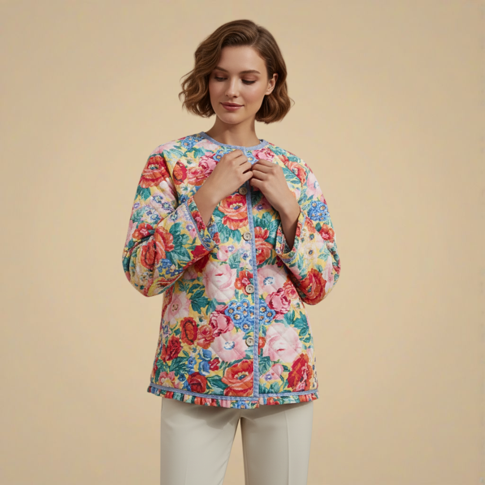 Oversized lentecardigan met ronde hals en bloemenprint Jelle Jora Mode