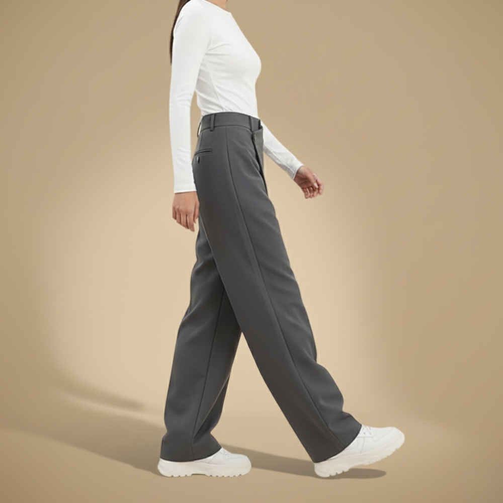 Damesbroek met wijde pijpen en rechte snit Jelle Jora Mode