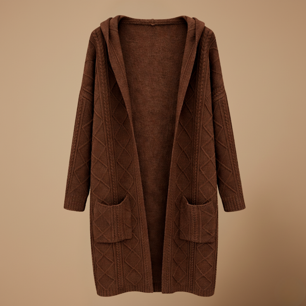 Cardigan met capuchon en kabelstructuur lang model Jelle Jora Mode
