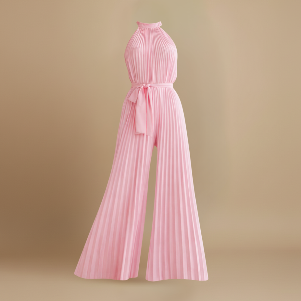 Dames geplooide jumpsuit – hoge hals ontwerp met riem Jelle Jora Mode