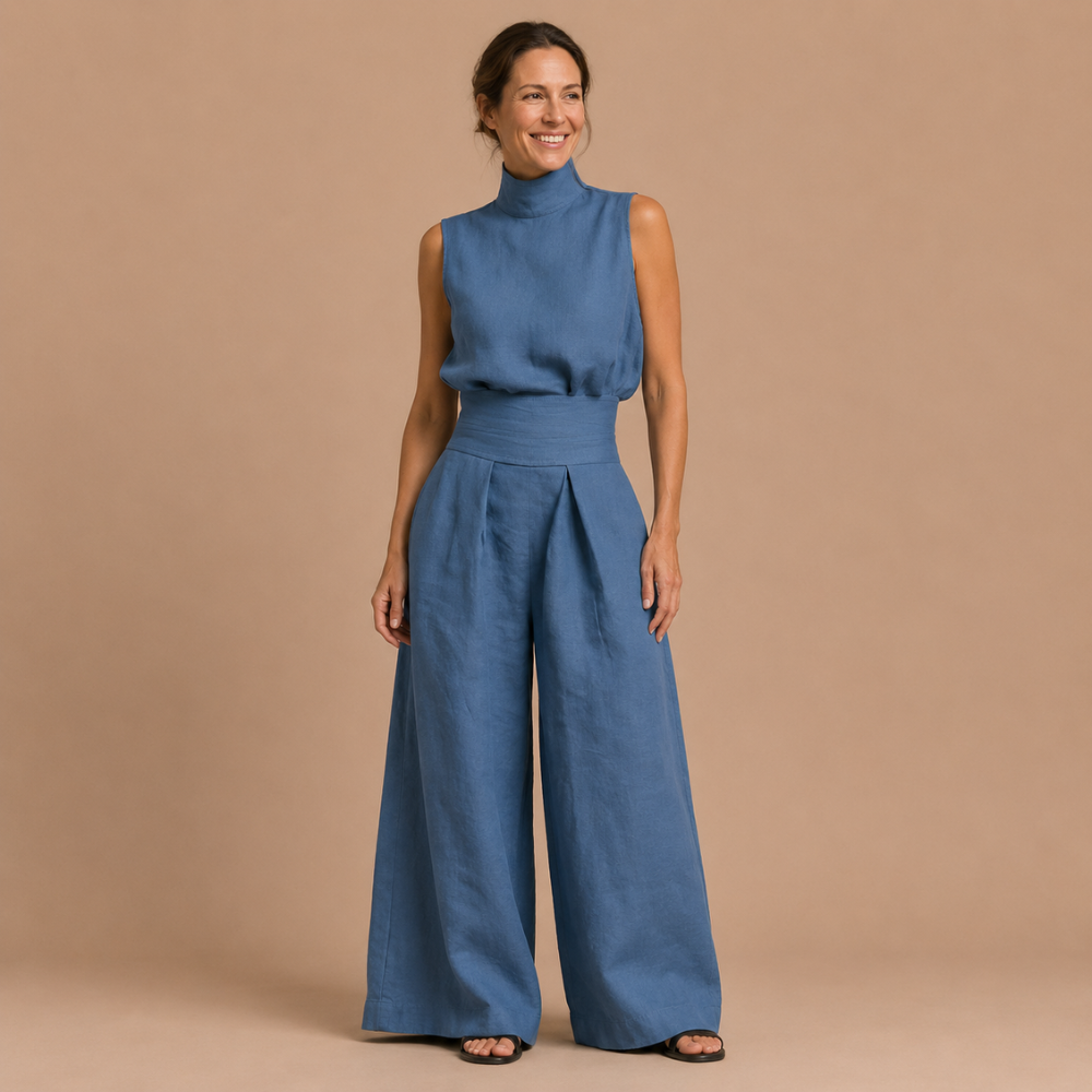 Dames elegante mouwloze set met coltrui en broek Jelle Jora Mode